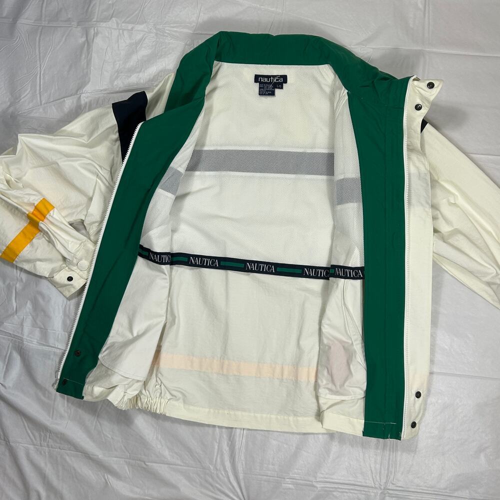 Vintage Nautica Men's Large Sailing Jacket White with Accents, Roll Away Hood - Picture 8 of 12